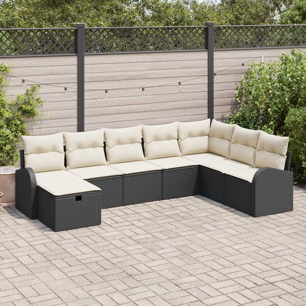 vidaXL Garten-Sofa-Set mit Kissen 8 pcs Schwarz Poly Rattan