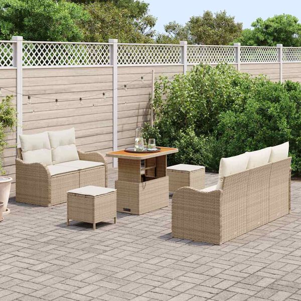 vidaXL Garten-Sofa-Set mit Kissen mit Speicher 8 pcs Beige und Creme