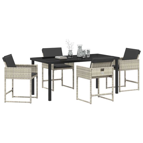vidaXL Garten Essgruppe mit Kissen 5 pcs Hellgrau Poly-Rattan