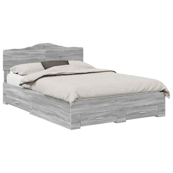 vidaXL Bettrahmen Graues Sonoma 140 x 190 cm Holzwerkstoff