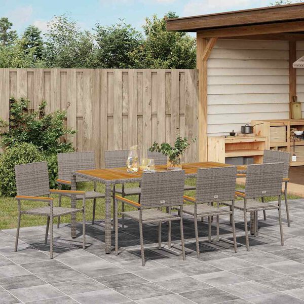 vidaXL Garten Essgruppe 9 pcs Grau Poly-Rattan