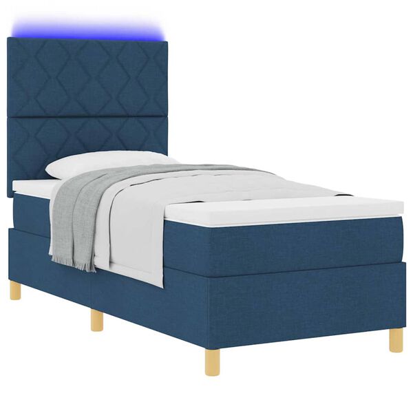 vidaXL Boxspringbett mit Matratze mit Kopfteil Blau 90 x 200 cm Stoff