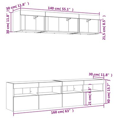 vidaXL 5-tlg. Wohnwand mit LED-Beleuchtung Schwarz Holzwerkstoff