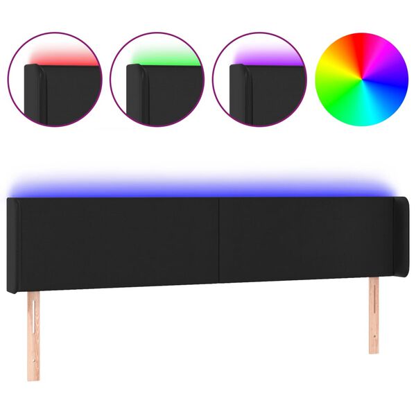 vidaXL LED Kopfteil Schwarz 163x16x78/88 cm Kunstleder