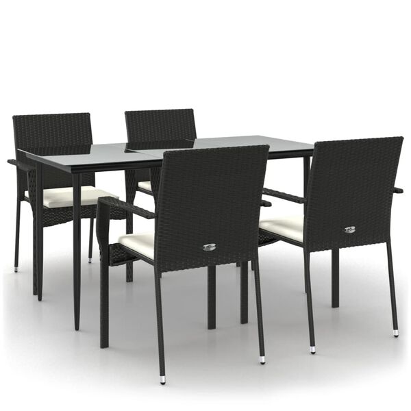 vidaXL 5-tlg. Garten-Essgruppe mit Kissen Schwarz Poly Rattan