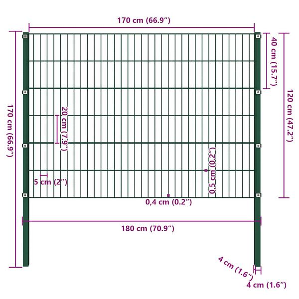 vidaXL Zaunelement mit Pfosten Eisen 176,5 x 120 cm Gr&uuml;n