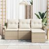 vidaXL Garten-Sofa-Set mit Kissen mit Speicher 4 pcs Beige Poly Rattan