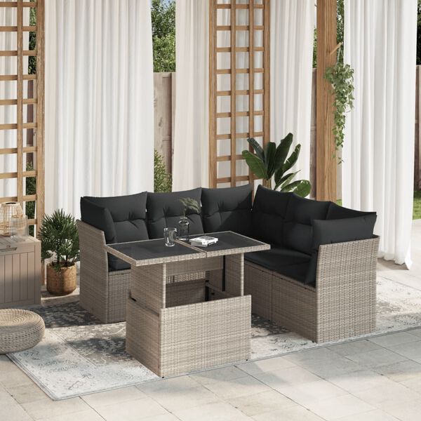 vidaXL 6-tlg. Garten-Sofagarnitur mit Kissen Hellgrau Poly Rattan