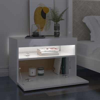 vidaXL Nachttisch mit LED-Leuchten Hochglanz-Weiß 60x35x40 cm