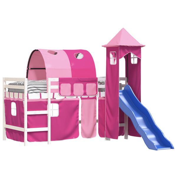 vidaXL Kinderhochbett mit Turm Rosa 80x200 cm Massivholz Kiefer
