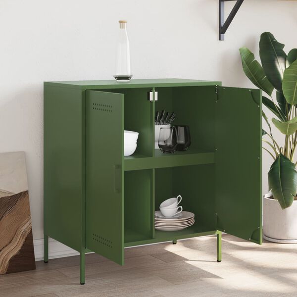 vidaXL Sideboard Olivgr&uuml;n 68x39x79 cm Stahl