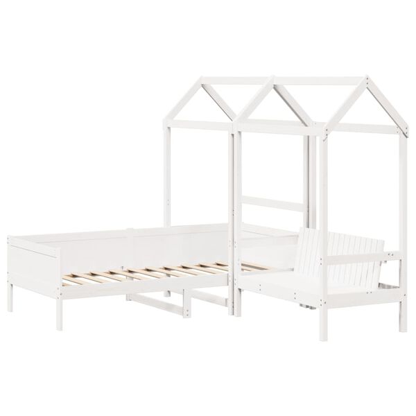 vidaXL Tagesbett und Bank mit Dach Wei&szlig; 90x190 cm Kiefernholz