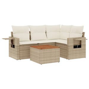 vidaXL 5-tlg. Garten-Sofagarnitur mit Kissen Beige Poly Rattan