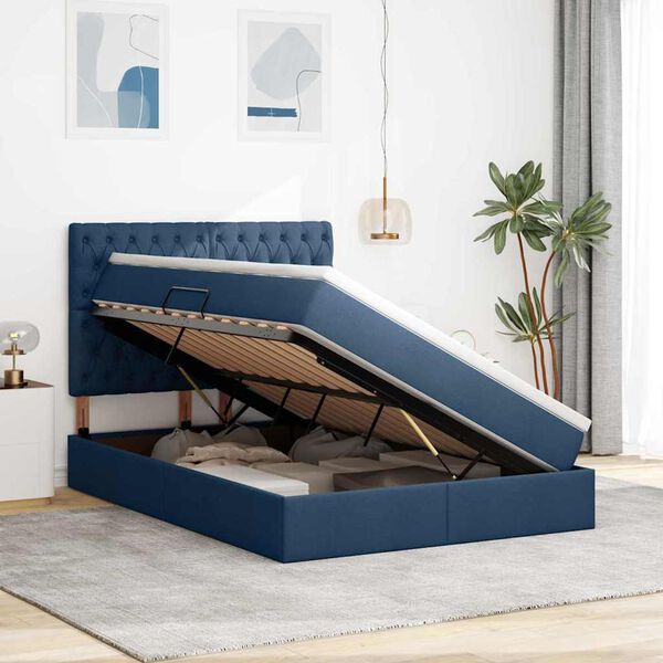 vidaXL Aufbewahrungsbett mit Matratze Blau 140 x 190 cm Polyester