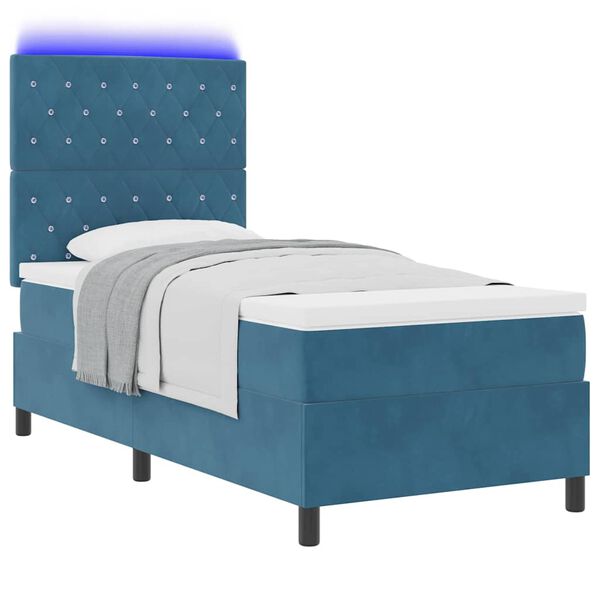 vidaXL LED Boxspringbett mit Matratze Dunkelblau 90 x 190 cm Stoff