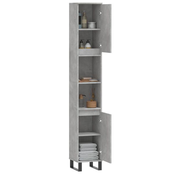 vidaXL Badschrank Betongrau 30x30x190 cm Holzwerkstoff
