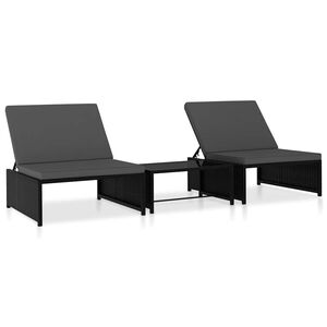 vidaXL Outdoor-Lehnst&uuml;hle 2 Stk. mit Tisch Schwarz Poly-Rattan