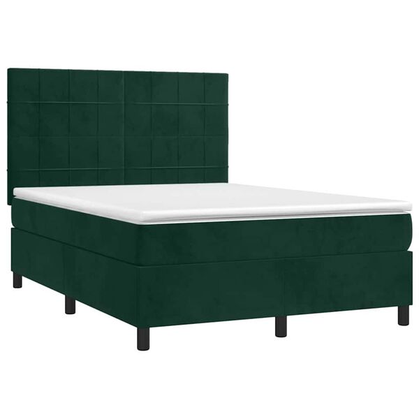 vidaXL Boxspringbett mit Matratze Dunkelgr&uuml;n 140x200 cm Samt