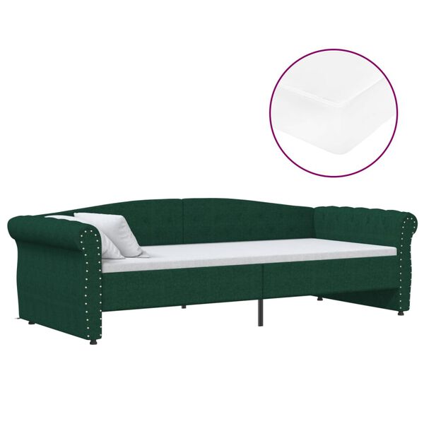 vidaXL Tagesbett mit Matratze USB Dunkelgr&uuml;n Stoff 90x200 cm