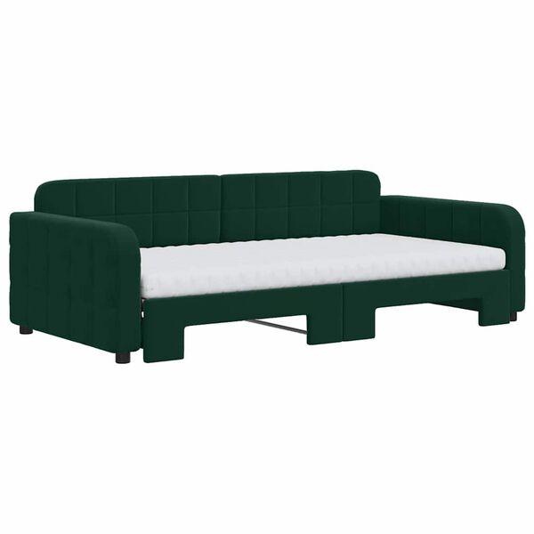 vidaXL Tagesbett Ausziehbar mit Matratzen Dunkelgr&uuml;n 100x200 cm Samt
