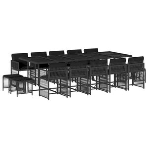 vidaXL 15-tlg. Garten-Essgruppe mit Kissen Schwarz Poly Rattan