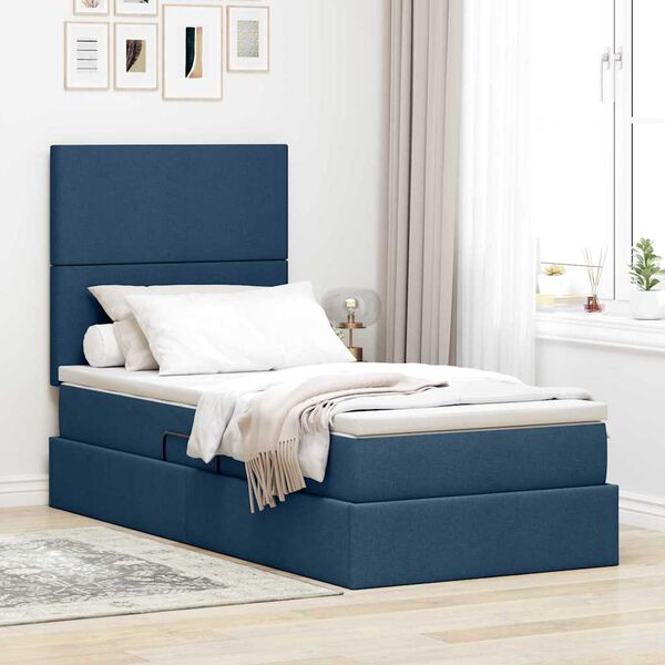 vidaXL Aufbewahrungsbett mit Matratze Blau 100 x 200 cm Polyester