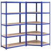 vidaXL Regale mit 5 B&ouml;den 2 Stk. Blau Stahl & Holzwerkstoff