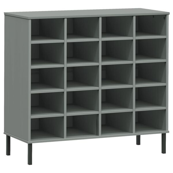 vidaXL Schuhregal OSLO mit Metallbeinen Grau 95x35x87 cm Massivholz