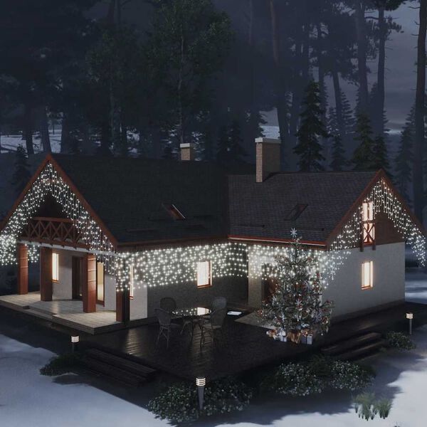 vidaXL Lichtervorhang LED Eiszapfen 10 m 400 LED Kaltweiß 8 Funktionen