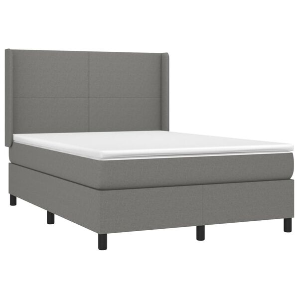 vidaXL Boxspringbett mit Matratze & LED Dunkelgrau 140x190 cm Stoff