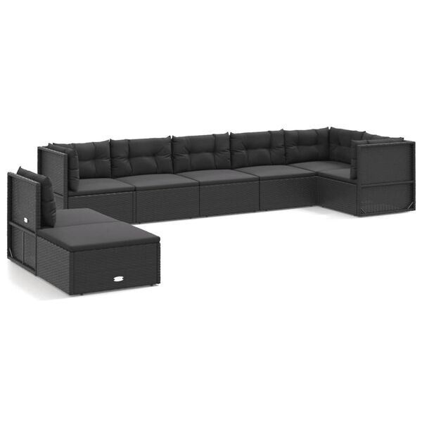 vidaXL 8-tlg. Garten-Lounge-Set mit Kissen Schwarz Poly Rattan
