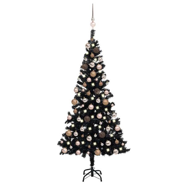 vidaXL Künstlicher Weihnachtsbaum Beleuchtung & Kugeln Schwarz 150 cm