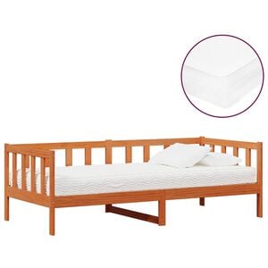 vidaXL Tag-Bett mit Matratze Wachsbraun und Wei&szlig; 90 x 200 cm
