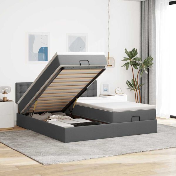 vidaXL Ottoman-Bett mit Matratzen Dunkelgrau 200x200 cm Stoff