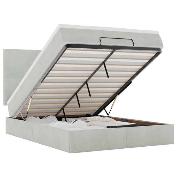 vidaXL Ottoman-Bett mit Matratzen & LEDs Hellgrau 140x190 cm Samt