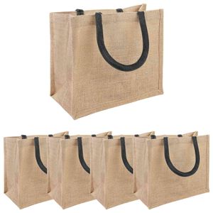 vidaXL Jute-Handtaschen 5 Nat&uuml;rlich und Schwarz 26 x 22 x 14 cm
