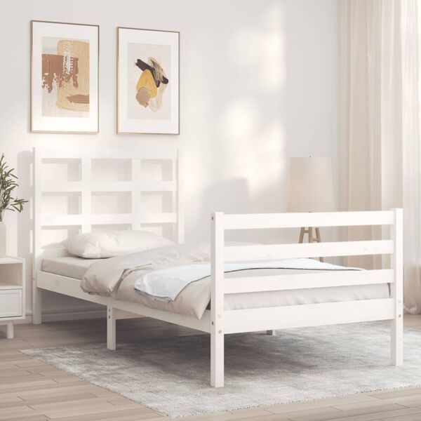 vidaXL Massivholzbett mit Kopfteil Wei&szlig; 100x200 cm