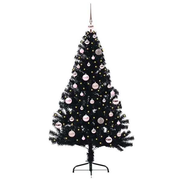 vidaXL K&uuml;nstlicher vorbeleuchteter Weihnachtsbaum Schwarz 150 cm PVC
