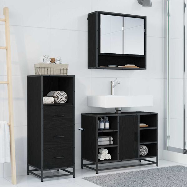 vidaXL Badezimmerm&ouml;bel-Set 3 pcs Schwarz Eichen-Optik Holzwerkstoff