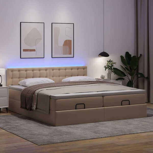 vidaXL Ottoman-Bett mit Matratzen LEDs Cappuccino 180x200cm Kunstleder