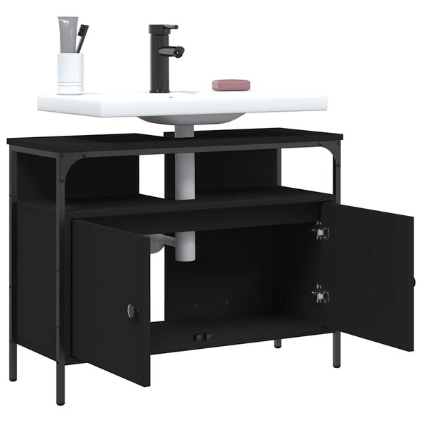 vidaXL Waschbeckenunterschrank Schwarz 80x30x60 cm Holzwerkstoff