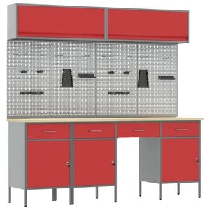 vidaXL Arbeitsschrankset mit Schubladen mit Speicher 10 stk. Rot