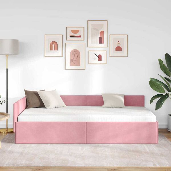 vidaXL Eckbettgestell mit Kopfteil Rosa 90 cm x 200 cm Samt