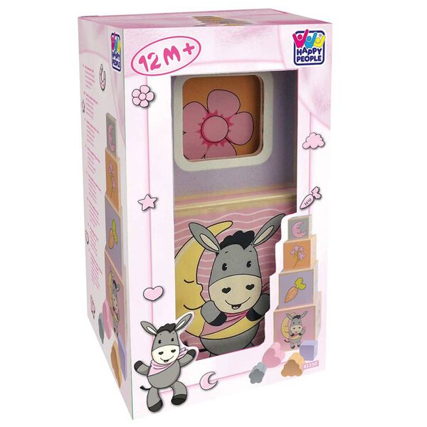 Happy People Holz-Stapelbl&ouml;cke Donkey Rosa/Lila/Orange