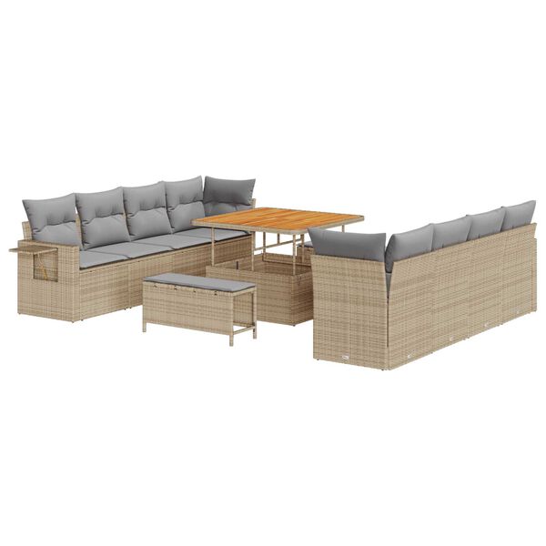 vidaXL Gartensofa-set mit Kissen 11 pcs Beige Poly Rattan