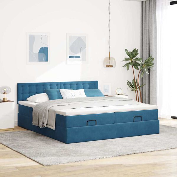 vidaXL Ottoman-Bett mit Matratzen & LED Dunkelblau 200x200 cm Samt
