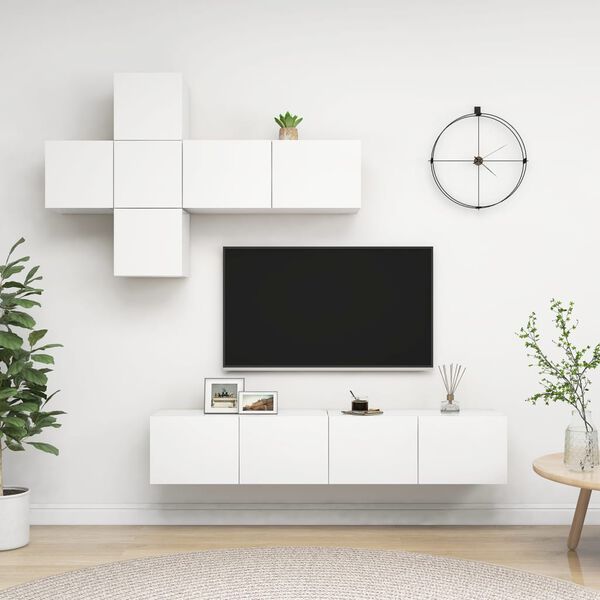 vidaXL 7-tlg. TV-Schrank-Set Wei&szlig; Holzwerkstoff