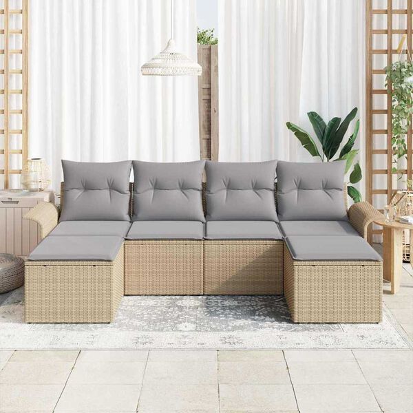 vidaXL Gartensofa-set mit Speicher 6 pcs Beige Poly-Rattan