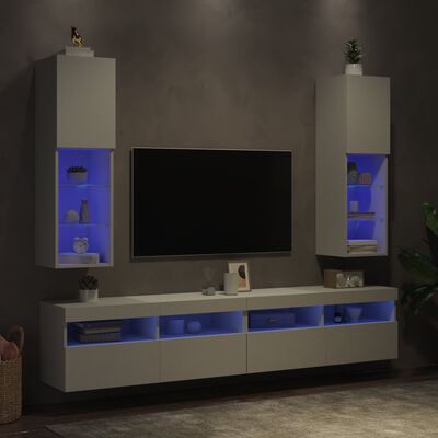 vidaXL TV-Schränke mit LED-Leuchten 2 Stk. Weiß 30,5x30x102 cm