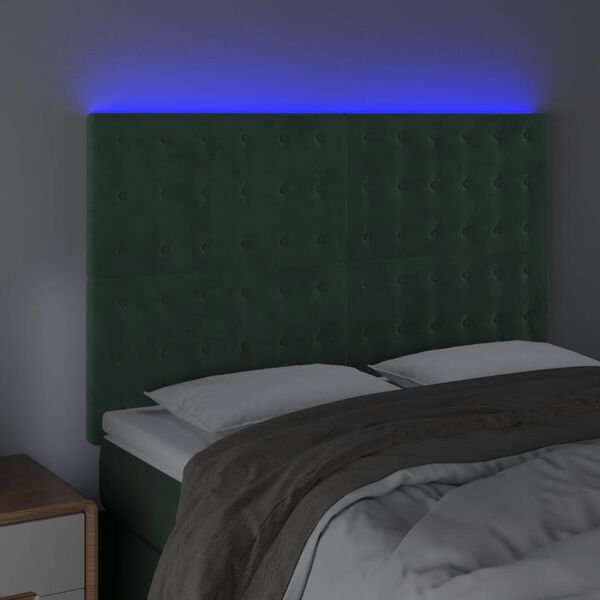 vidaXL LED Kopfteil Dunkelgr&uuml;n 144x5x118/128 cm Samt